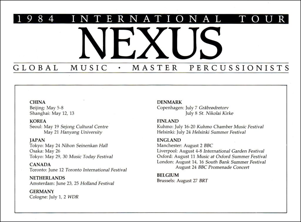 Nexus 1984 International Tour Schedule